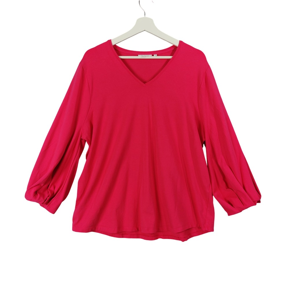 Chicos Cottage VNeck Puff Balloon Sleeve Top Blouse Shirt Womens 4 US XXL Pink